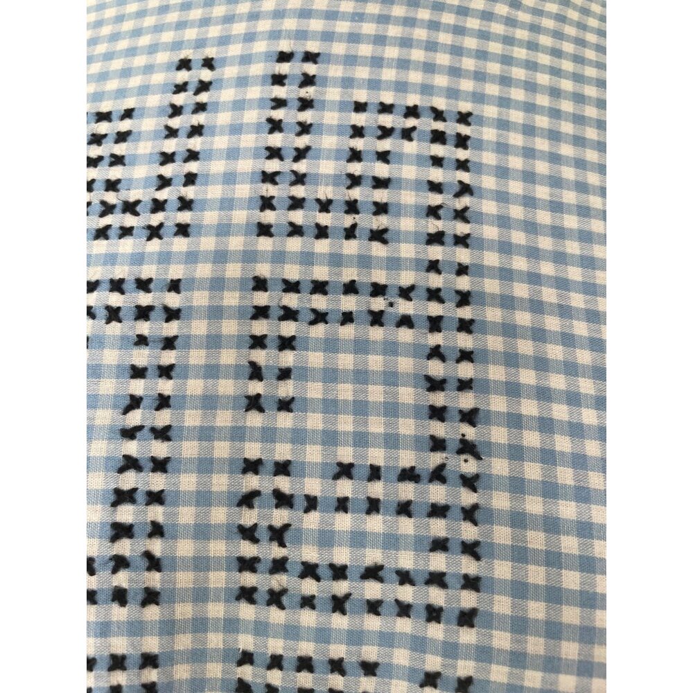Vintage 1960s Blue White Gingham Checked Embroidered Cotton House Dress L/M - Picture 11 of 16